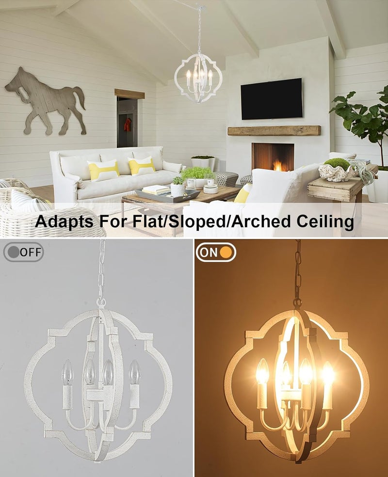 LASENCHOO Plug in White Farmhouse Chandelier Lighting with Long Cord, 4-Light Hanging Light Fixture Plug in Pendant Light for Ceiling, Wood Rustic Geometric Chandeliers for Dining Room Gazebo Outdoor - Image 2